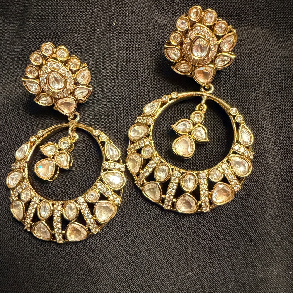 Gold Crystal Hoop Drop Earrings - Elegant Women's Jewelry